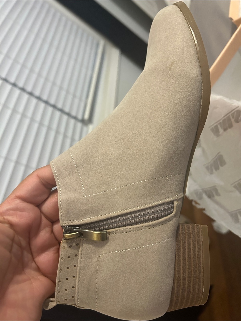 Women's Taupe Suede-Look Side-Zip Ankle Bootie